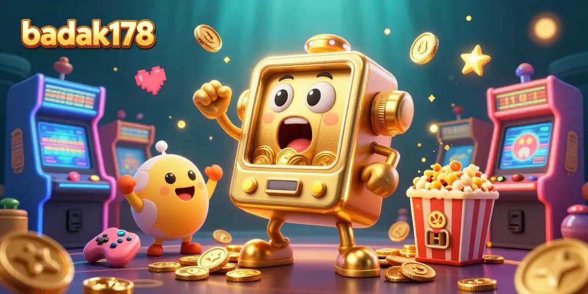 Experience the excitement of badak178 as the jackpot-winning slot machine bursts with coins, surrounded by vibrant game elements.