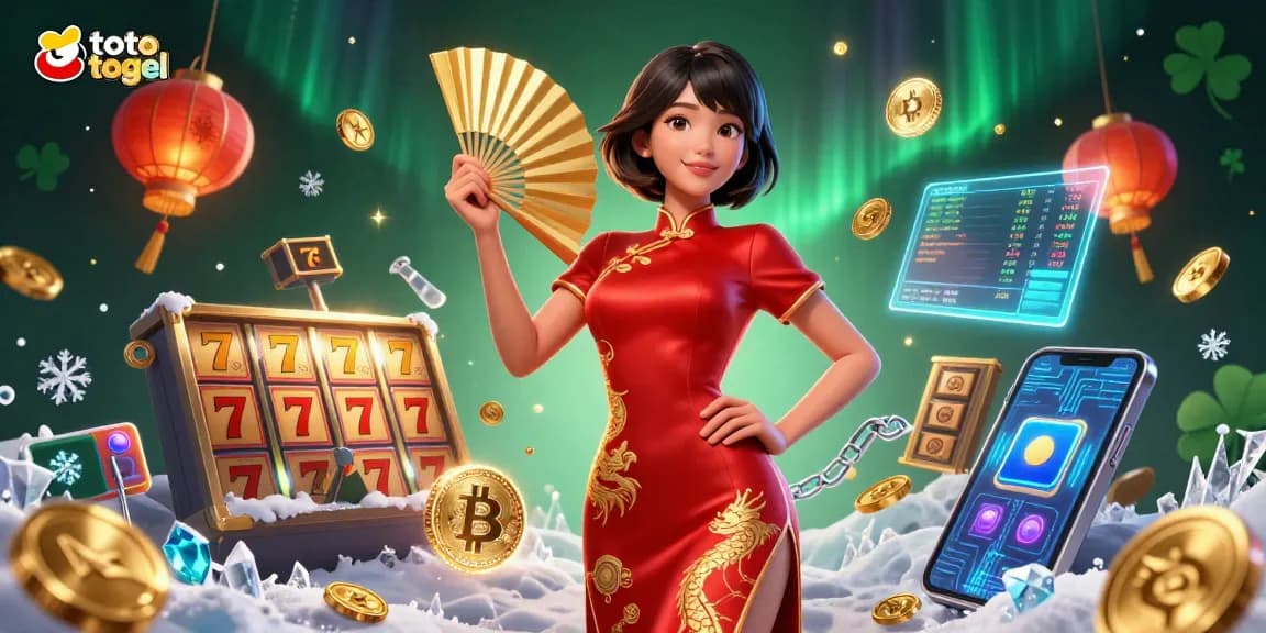 Play and win big with toto togel in a vibrant casino scene featuring floating coins and engaging slot reels.