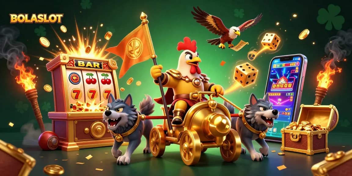 Engage in thrilling gameplay with BOLASLOT featuring an exciting jackpot scene and dynamic characters.