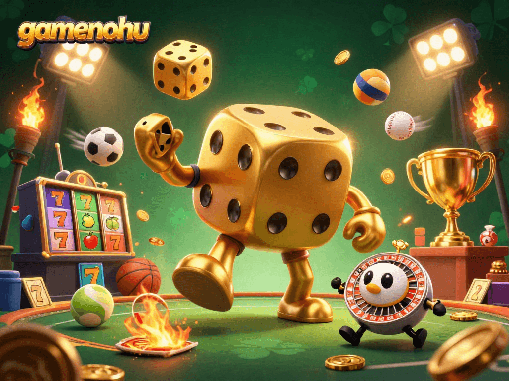 Engage with gamenohu's thrilling jackpot experience in a dynamic, vibrant casino scene.