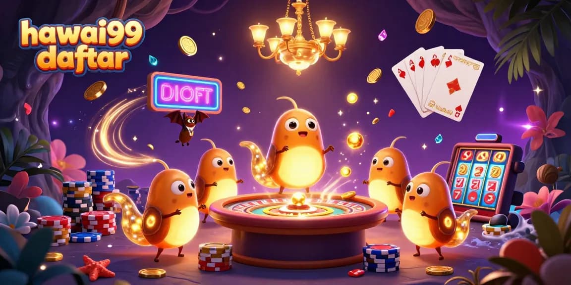 Experience hawai99 daftar with vibrant glowworms and casino elements, showcasing excitement and games.