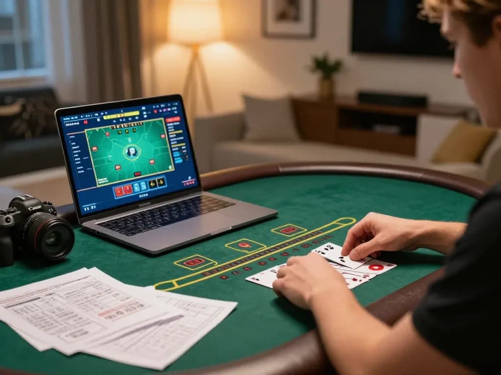 Engaged player using jangkar55 platform for strategic live dealer blackjack game.