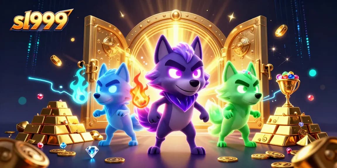 Win big with sl999's exclusive online games featuring vibrant casino elements in an energetic scene.