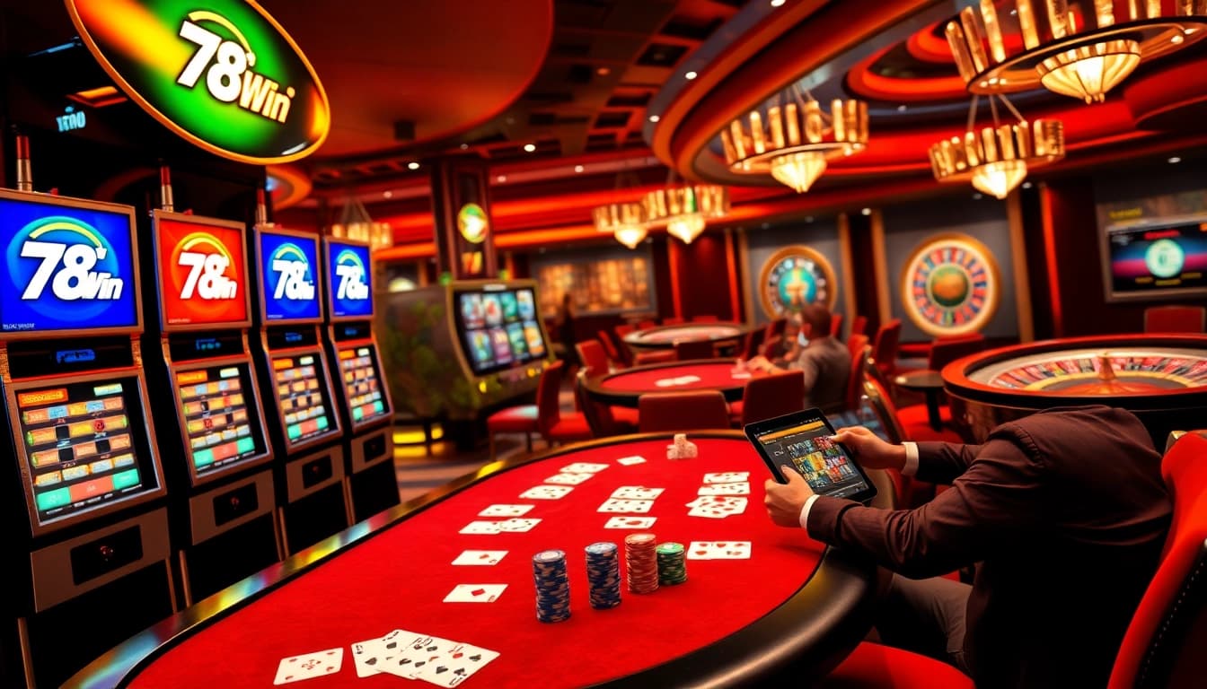 Players enjoying various games at 78Win casino showcasing luxury and excitement in gambling action.