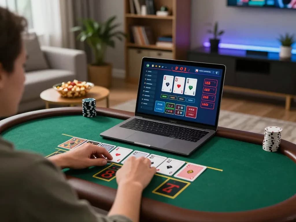 King88 online casino scene with a player engaged in live dealer blackjack at home