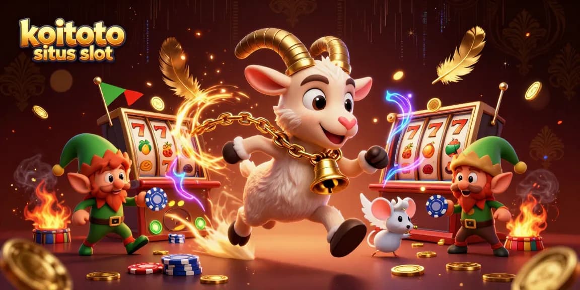 Gambarlah koitoto situs slot yang menampilkan kasino dengan karakter utama dan elemen permainan menarik.