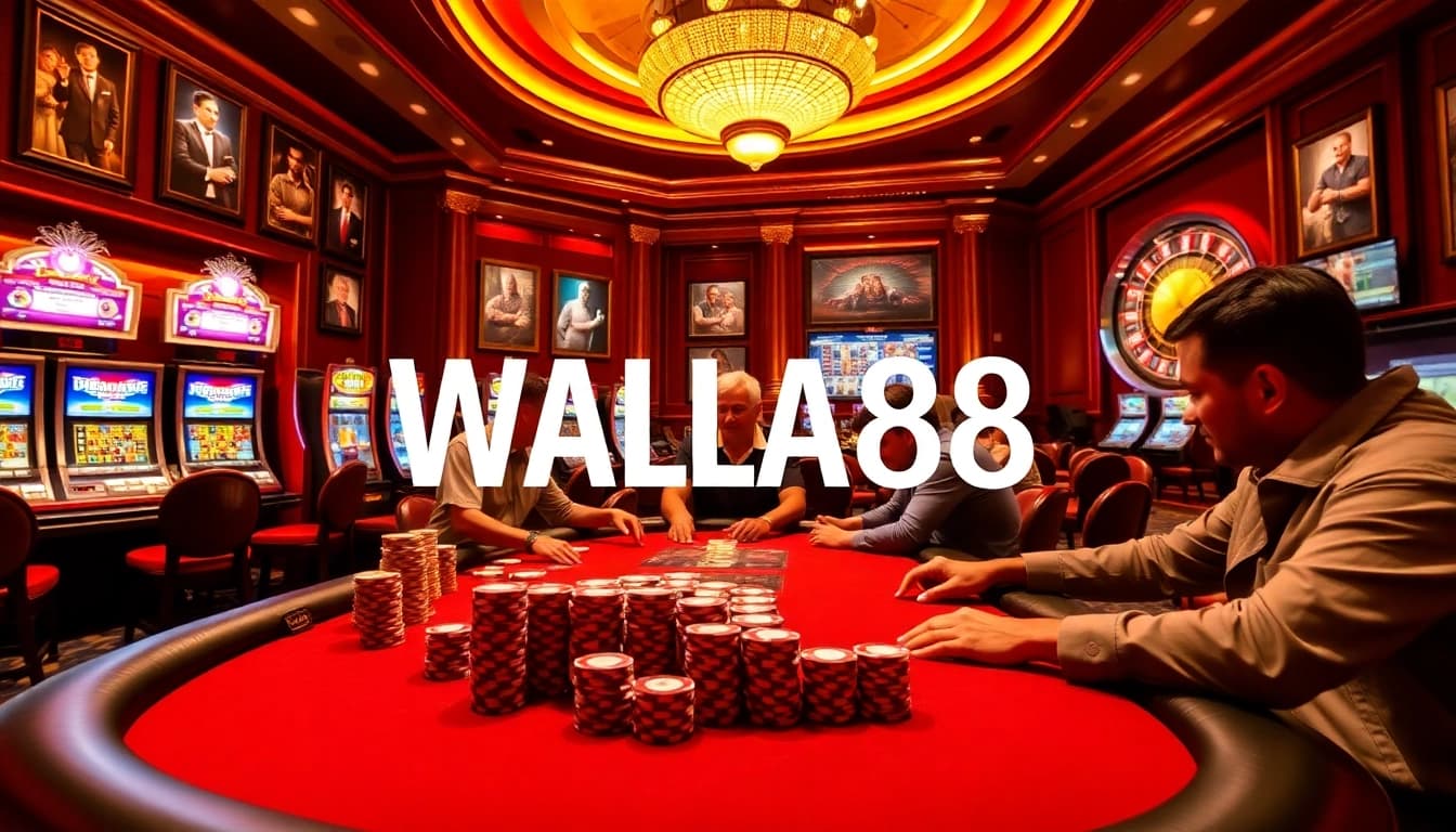 Exciting poker action at WALA88's luxurious casino, showcasing thrill and strategy.