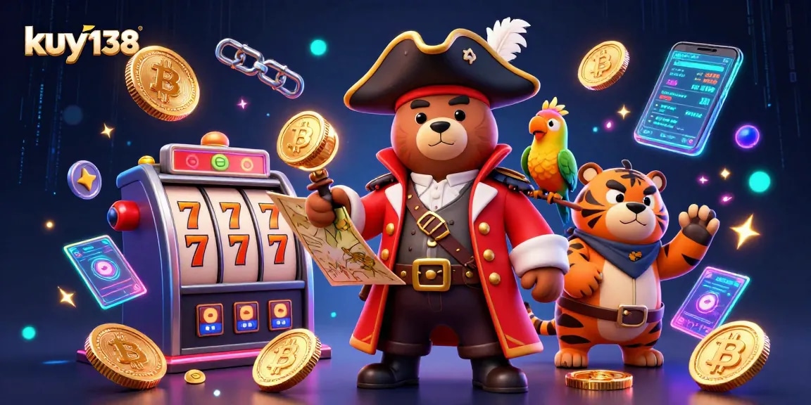 Memenangkan slot kasino kuy138 dengan gembira bersama beruang bajak laut dan harimau berdandan.