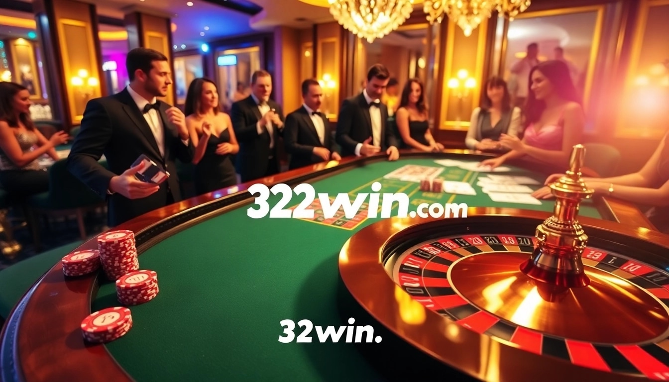 Players enjoy the thrill of roulette at a luxurious casino inspired by 32win.com, capturing the excitement and strategy.