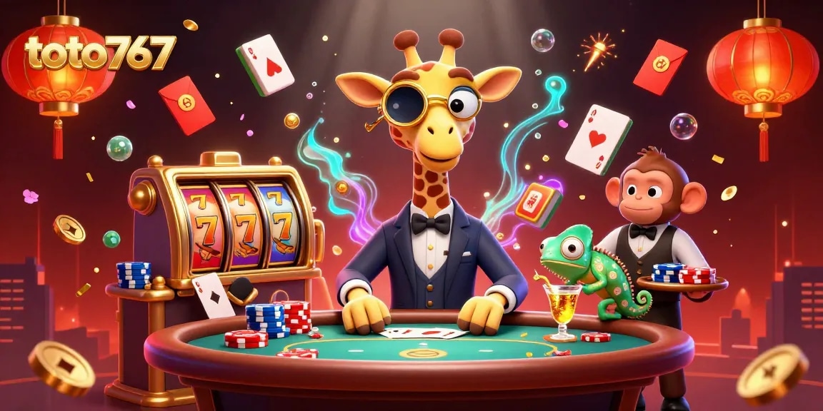 Gambarlah bermain slot di toto767 dengan gaya visual yang menarik dan warna cerah.