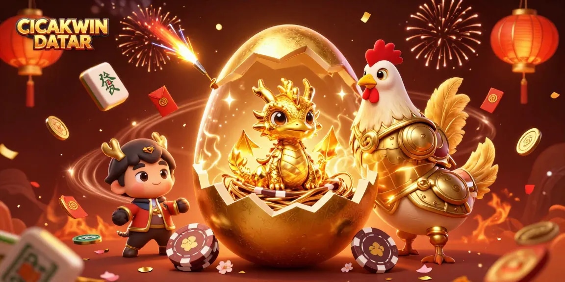 Engage with CICAKWIN DATAR as a golden dragon emerges from a festive gaming scene filled with excitement.