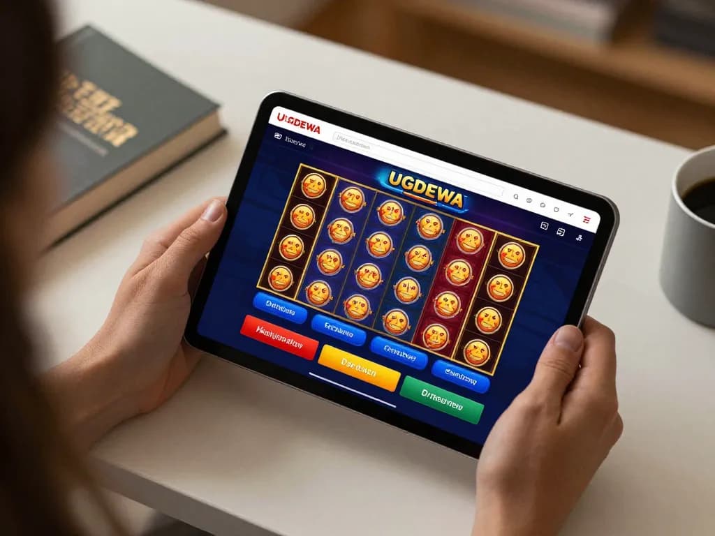 Experience strategic online gaming with UGDEWA through a dynamic tablet interface in a cozy home.