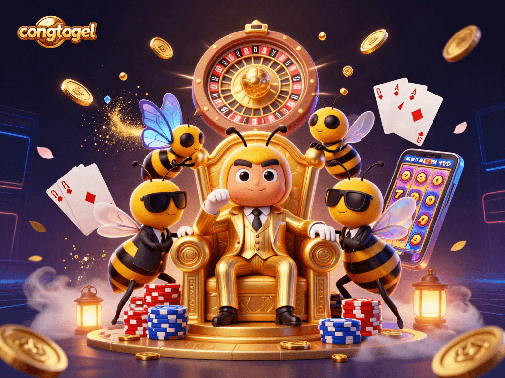 Engage in thrilling gameplay with congtogel as a 3D cartoon bumblebee mob boss rules the casino scene.