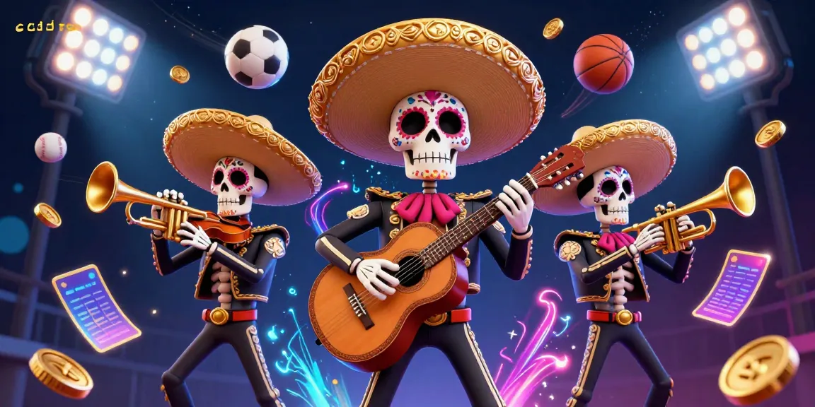 Experience engaging gameplay at edatoto with vibrant 3D illustration of a mariachi band and exciting sports elements.