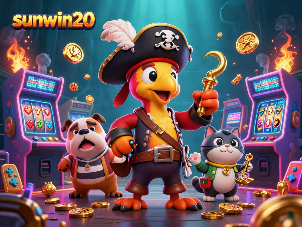 Experience the excitement of sunwin20 with a lively pirate-themed game scene packed with vibrant casino elements.