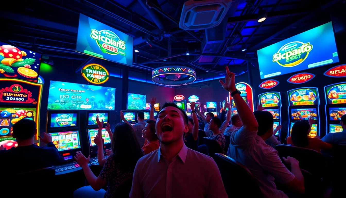 Asupantoto gaming environment showcasing players enjoying slot games, vibrant atmosphere.