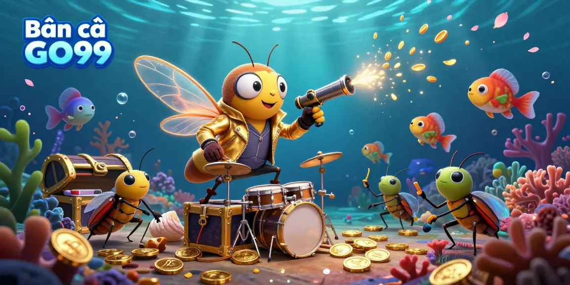 Engage in exciting Bắn cá GO99 gameplay featuring a vibrant underwater scene with dynamic characters and colorful sea creatures.