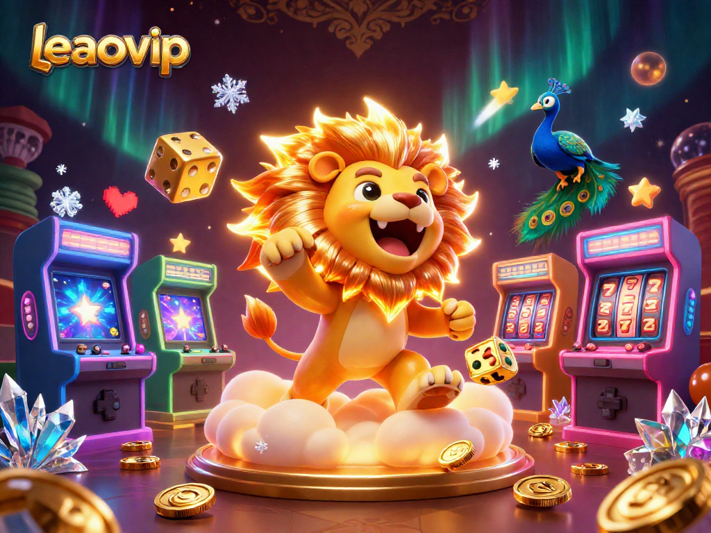 Play with leaovip’s vibrant, captivating scene featuring a roaring lion and cosmic elements.