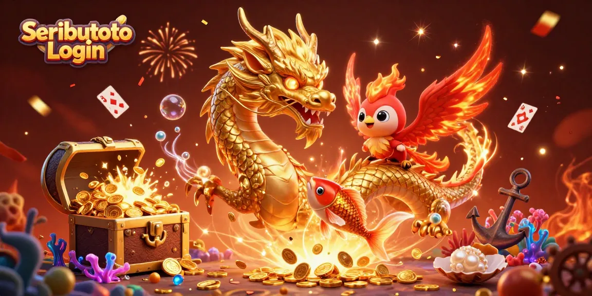 Engage with Seributoto Login through a vibrant 3D casino scene featuring mythical creatures and gaming elements.