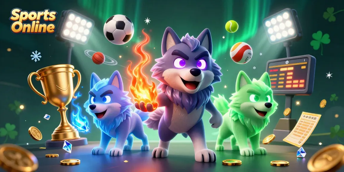 Engage with Sports Online betting through thrilling 3D illustration of wolf pack leader and dynamic sports elements.