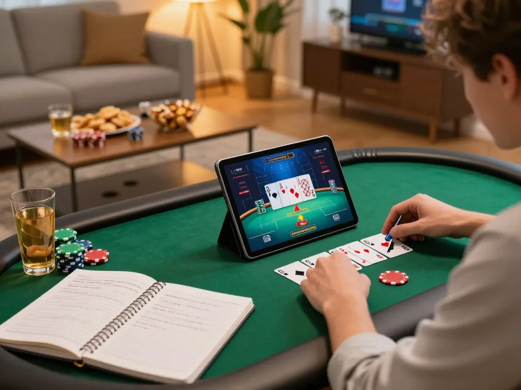 Engaging in high-stakes poker on a tablet while enjoying responsible gaming with 789bet.