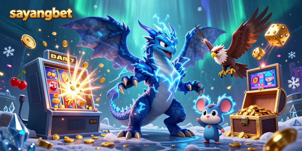 Experience thrilling wins with Sayangbet's vibrant casino games and jackpots in an electrifying 3D illustration.