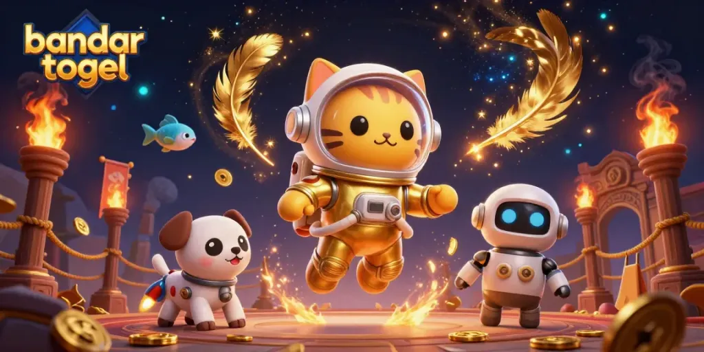 Bandar togel dengan astronaut kucing dan anjing robot di arena pertarungan megah