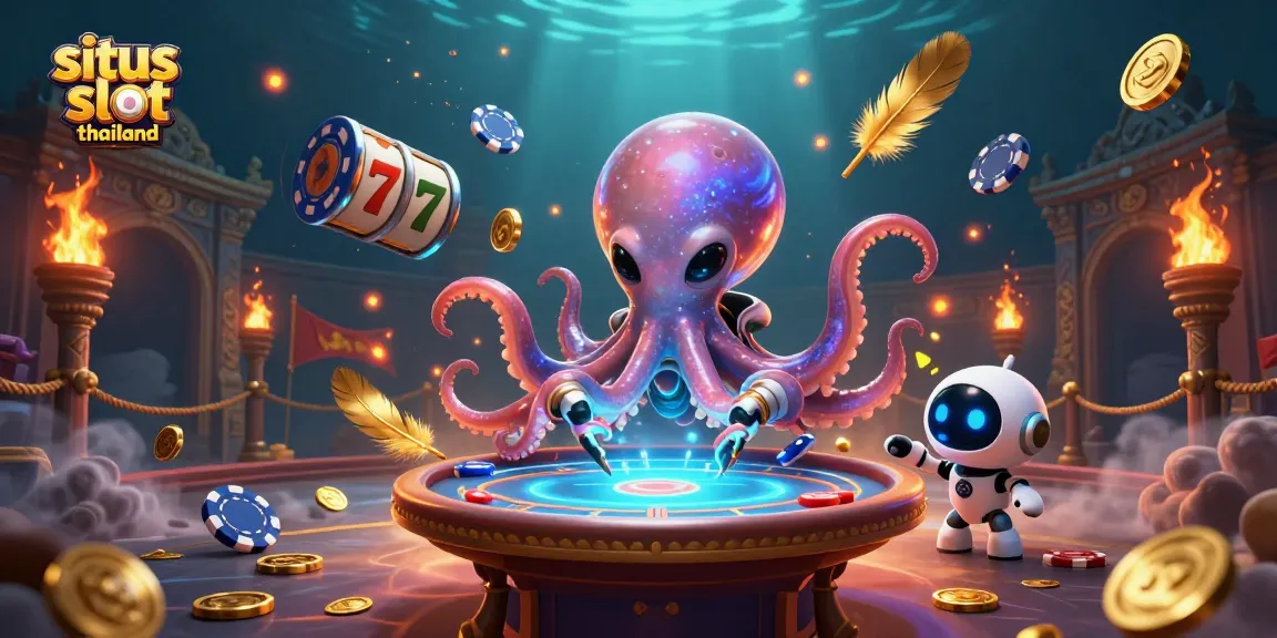 Experience the excitement of situs slot thailand with vibrant, alien-themed slot gaming illustration.