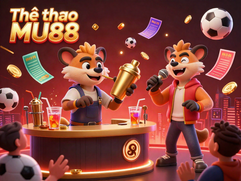 Join the excitement of Thể thao MU88 as energetic hyenas mix drinks and entertain in a dynamic sports betting scene.