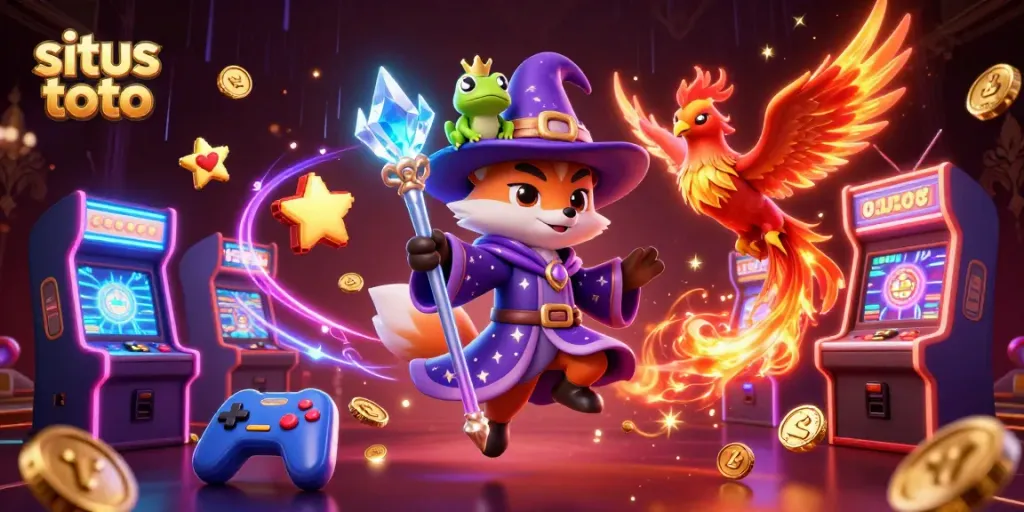 Slot gacor situs toto yang menarik dengan karakter ajaib dan mesin permainan yang penuh warna.