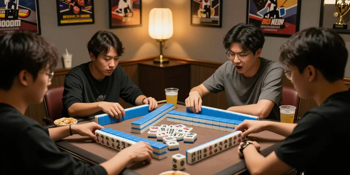 Exciting scene of players enjoying MAHJONGJP88 hari ini in a cozy gaming room, showcasing vibrant tiles and competitive interaction.