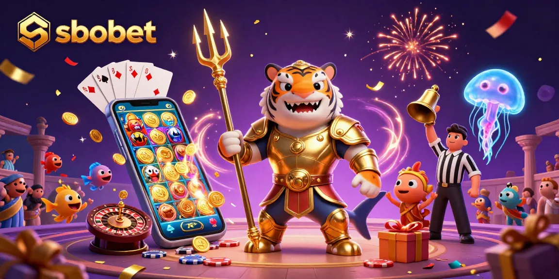 Experience sbobet interactive action with a shark gladiator in an underwater casino scene.
