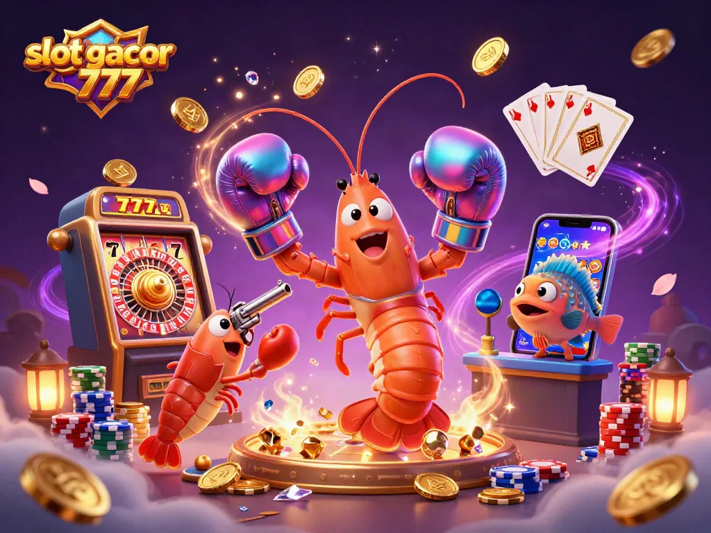 Temukan slot gacor 777 dalam ilustrasi 3D penuh warna dengan karakter dan elemen kasino yang dinamis.