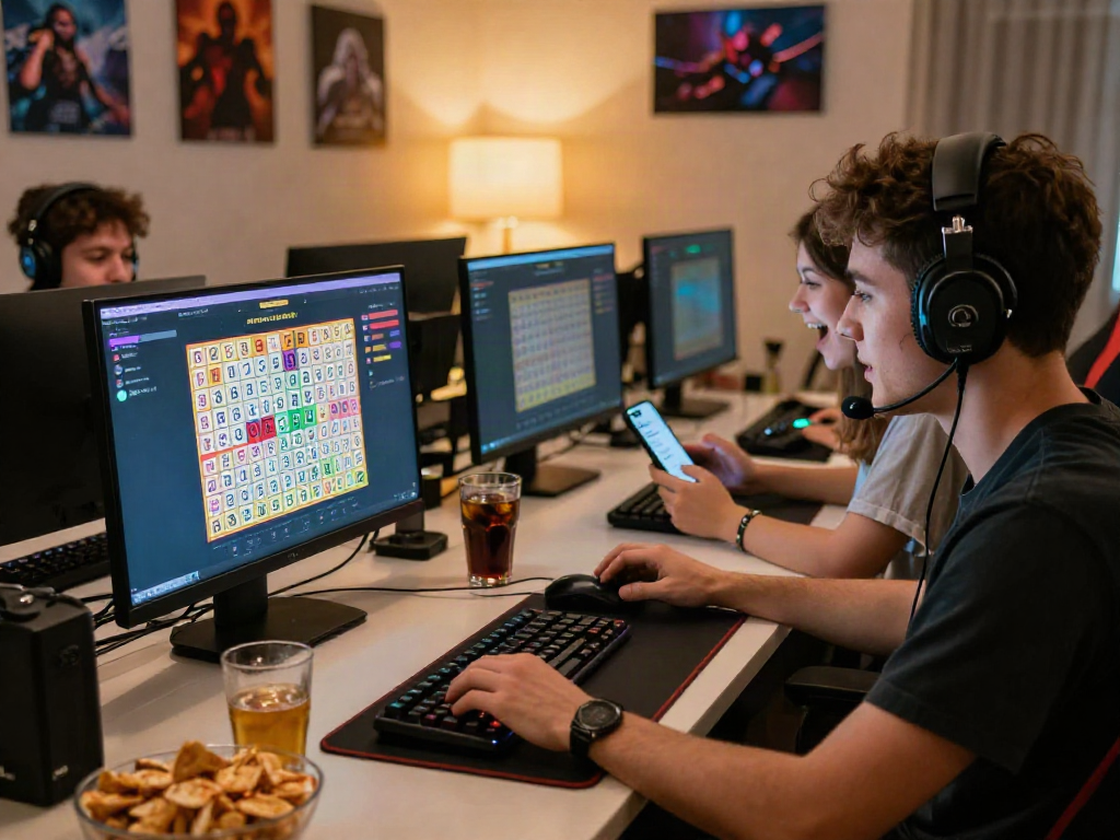 Suasana permainan togel online dewitogel di ruang tamu modern dengan pemain antusias.