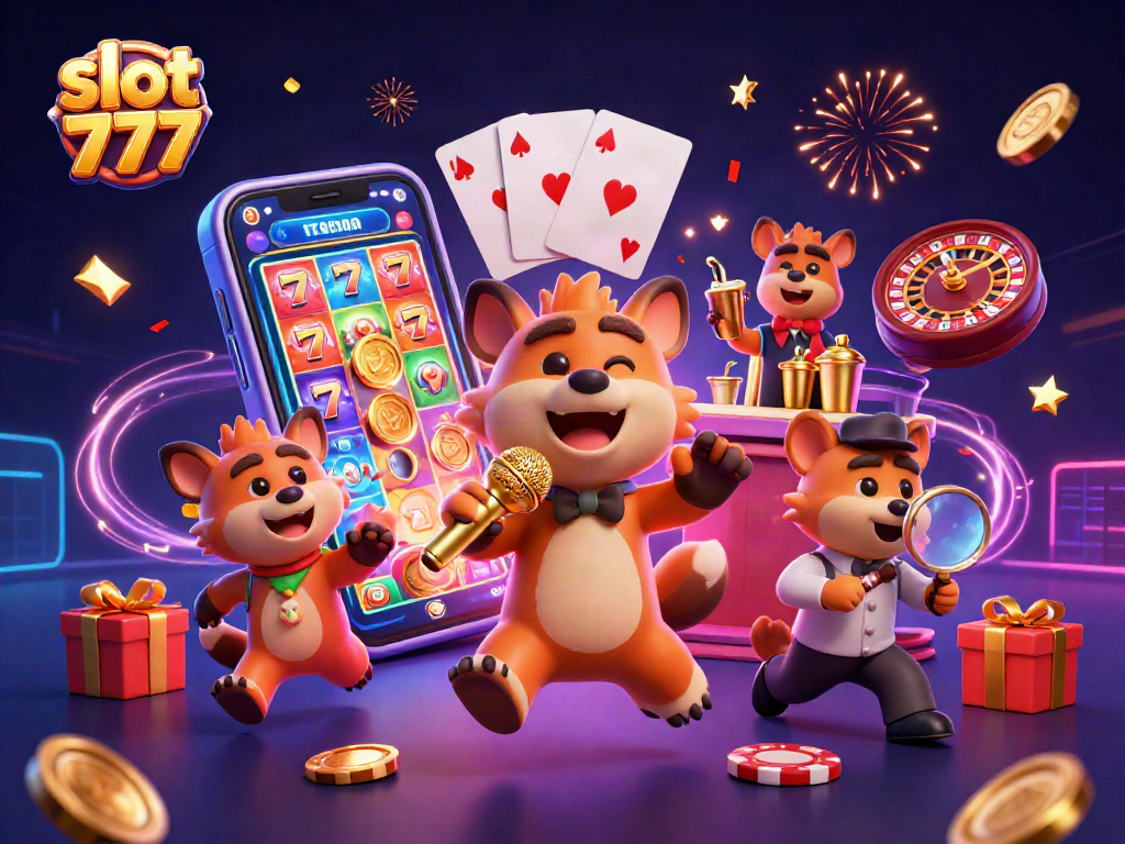 Experience the thrilling world of slot 777 with vibrant characters spinning jackpots and winning!