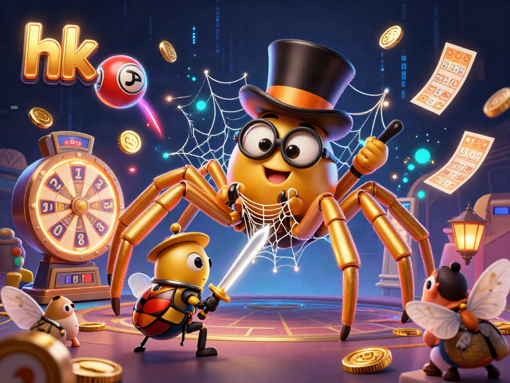 Menyaksikan Keluaran HK dengan tarantula emas dan ksatria kecil dalam ilustrasi detail tinggi.