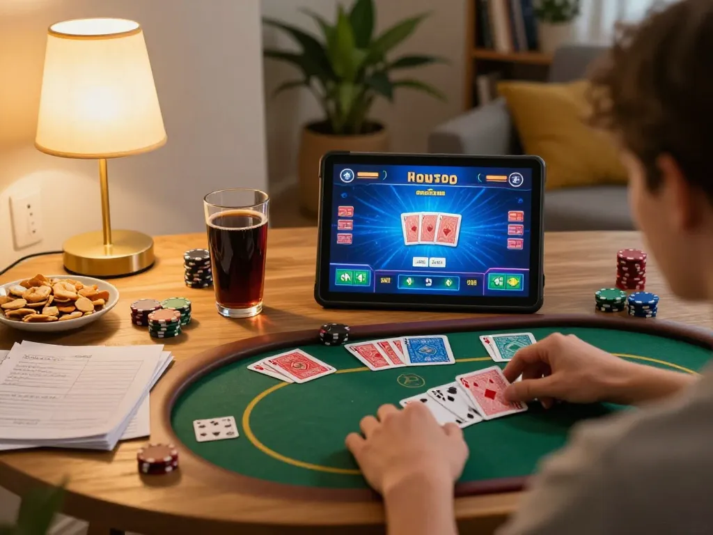 Experience IDCASH 88 as players engage in online poker strategy at home while enjoying a cozy atmosphere.