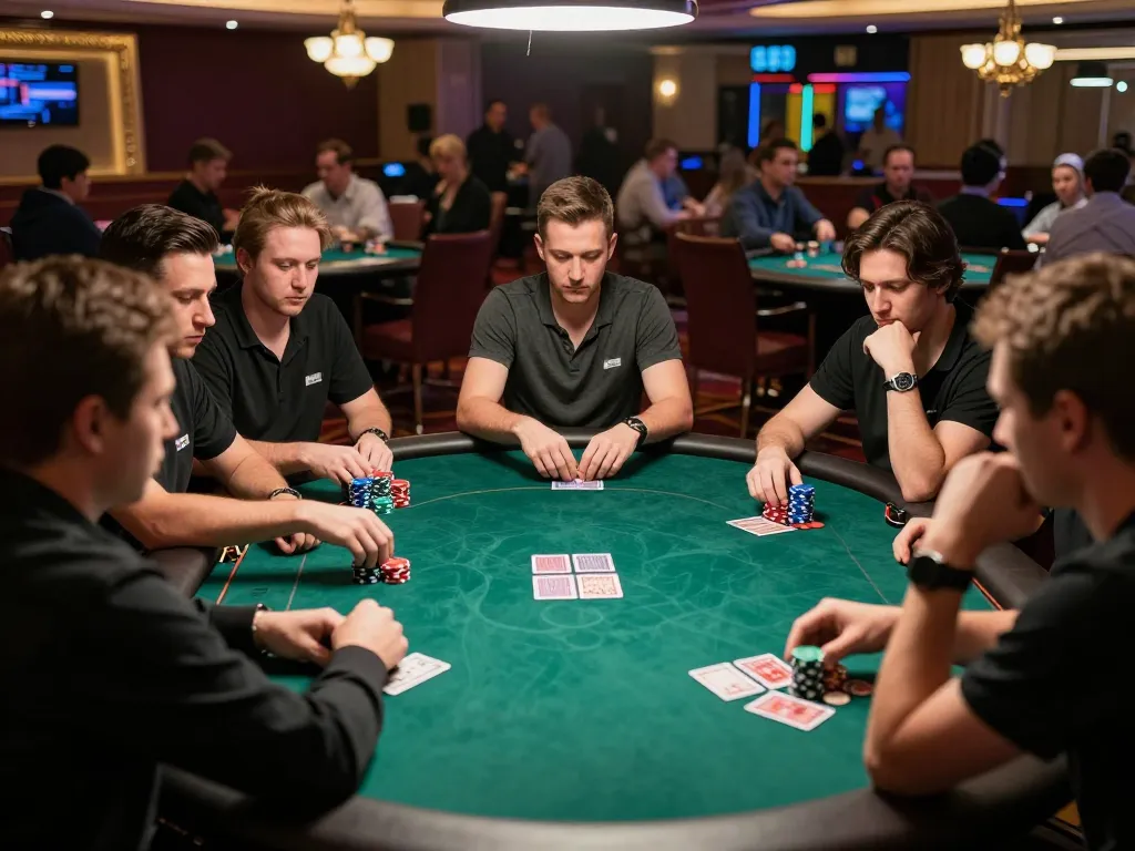 Players engaging in high-stakes poker at an upscale casino, showcasing strategy at ug886.