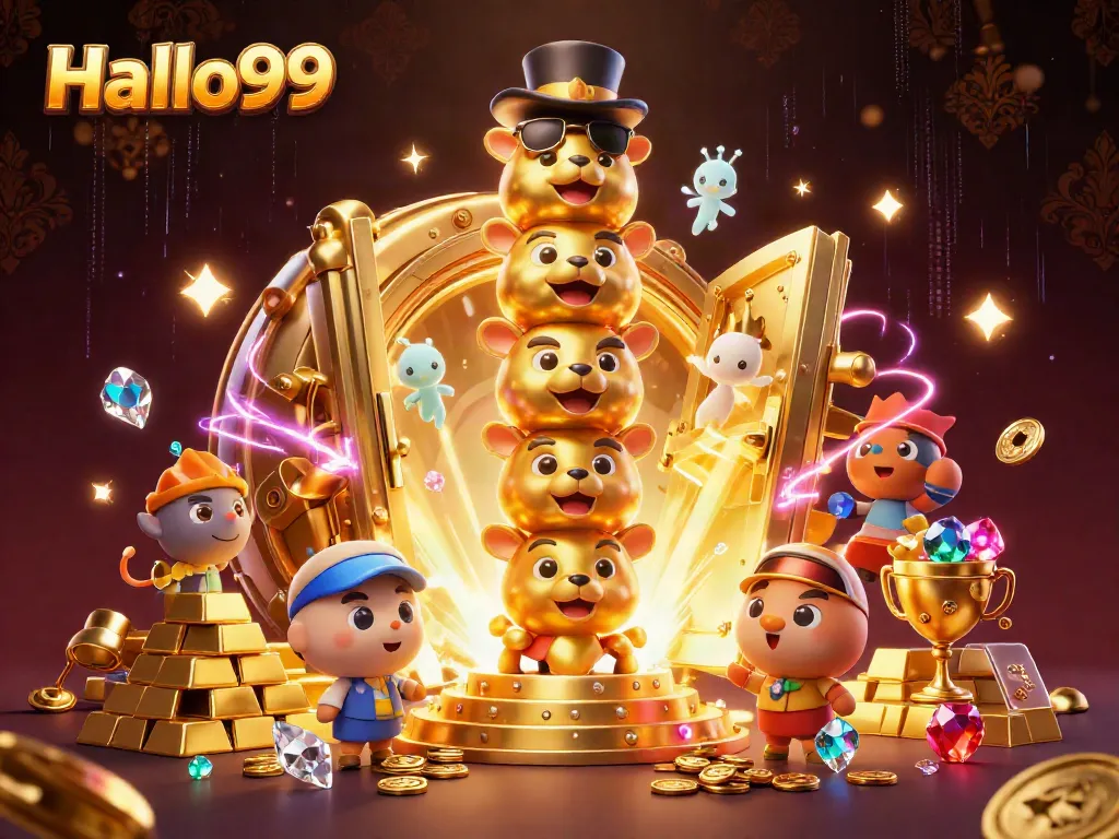 Experience the excitement with Halo99's vibrant casino illustration featuring animated golden totem and treasure elements.
