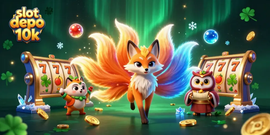 Win big with slot depo 10k: colorful slots and lucky symbols lighting up the scene