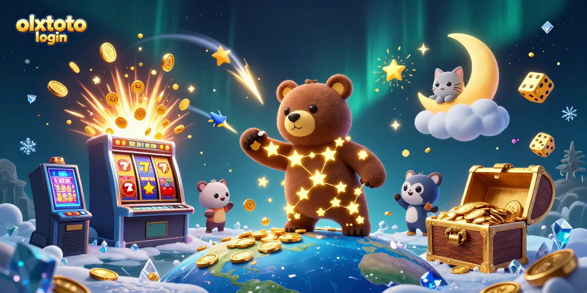 Experience the excitement of olxtoto login with a vibrant 3D scene filled with animated casino elements.