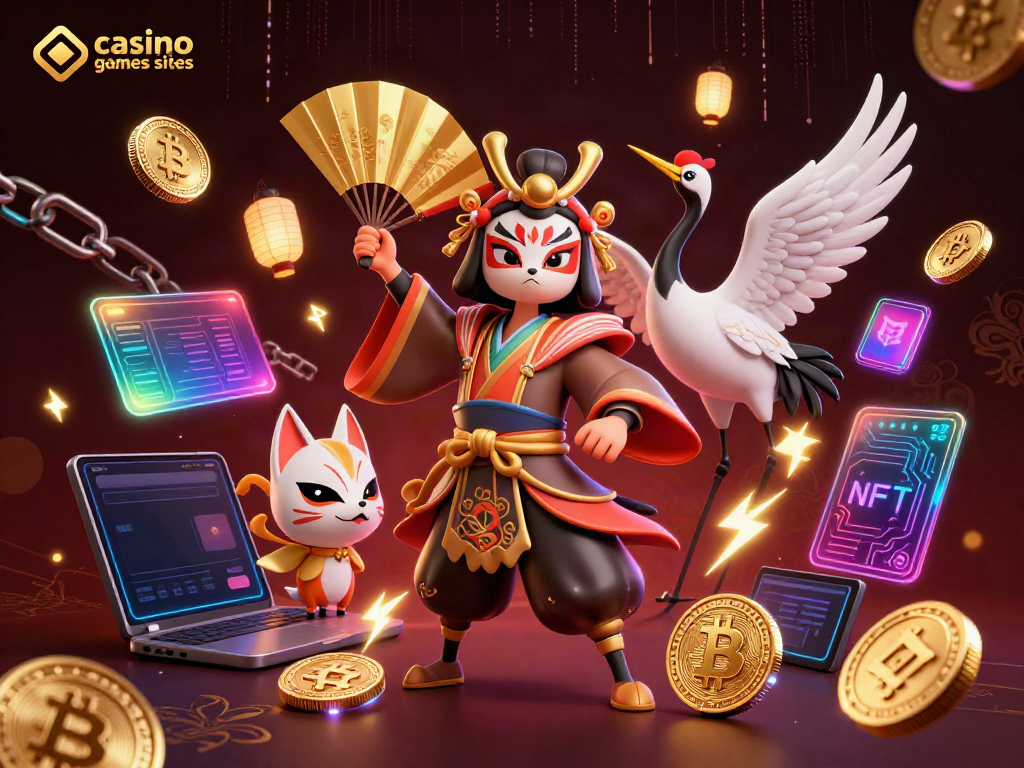 Experience thrilling action at the casino games sites with vibrant illustrations of unique characters and gaming elements.