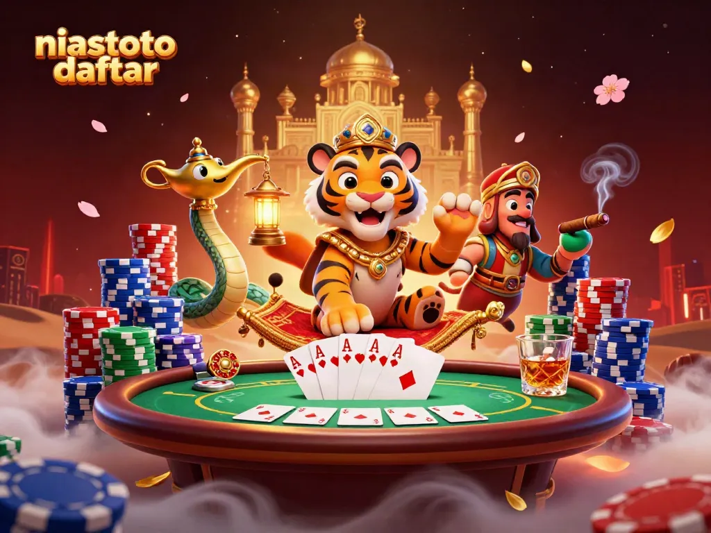 Gambarlah momen seru dalam niastoto daftar dengan sultan harimau dan karpet poker yang berkilau.