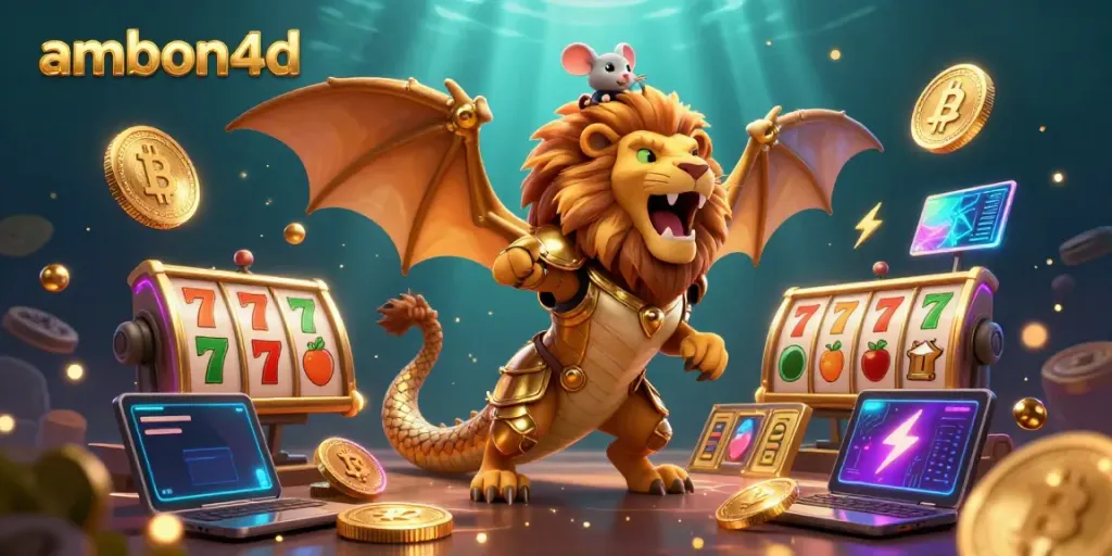 Engage with ambon4d's thrilling casino experience featuring a golden chimera and crypto elements.