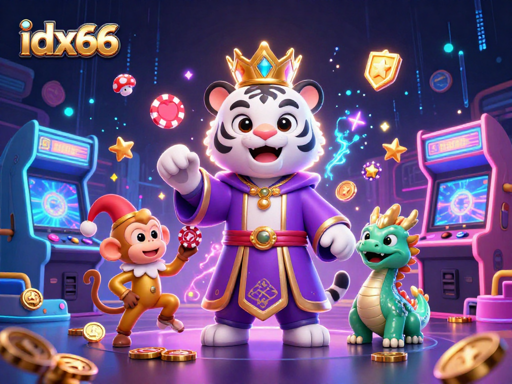 idx66 memadukan harimau putih 3D dengan kera dan naga di dunia permainan kasino yang megah.