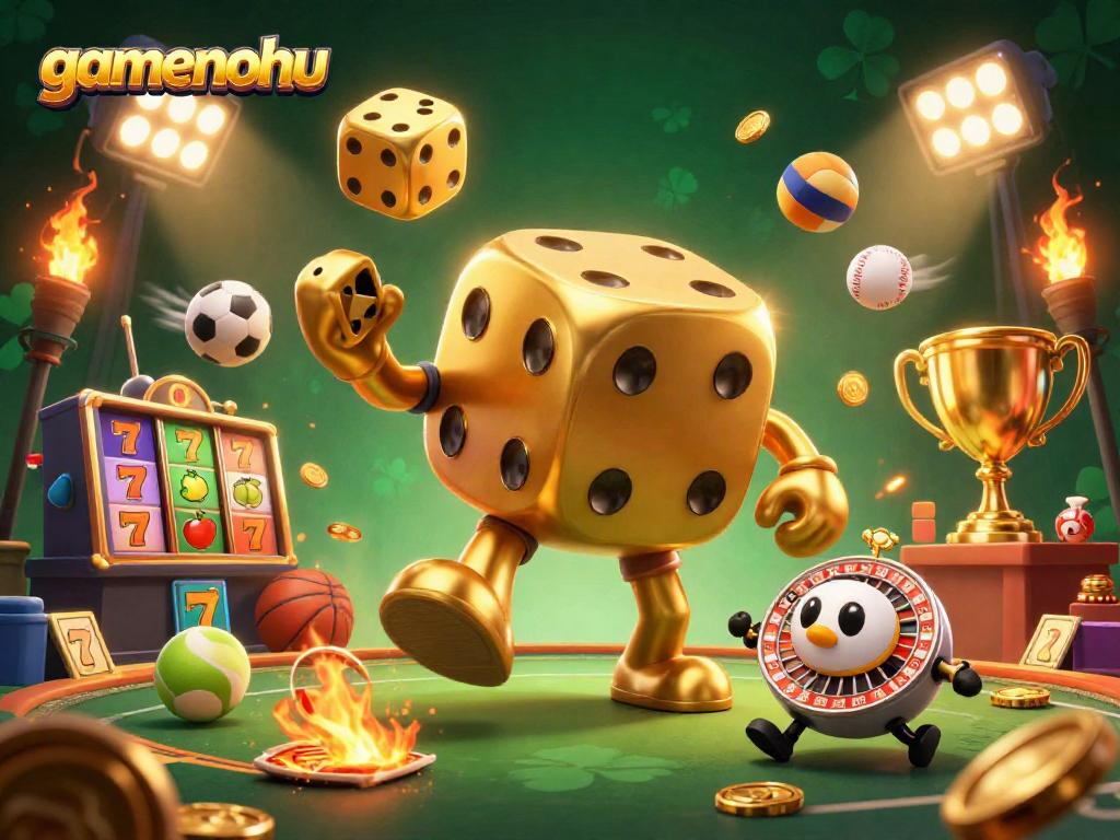 Engage with gamenohu's thrilling jackpot experience in a dynamic, vibrant casino scene.