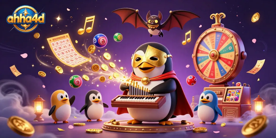 Experience ahha4d's thrilling atmosphere with colorful lottery elements and a dynamic casino scene.
