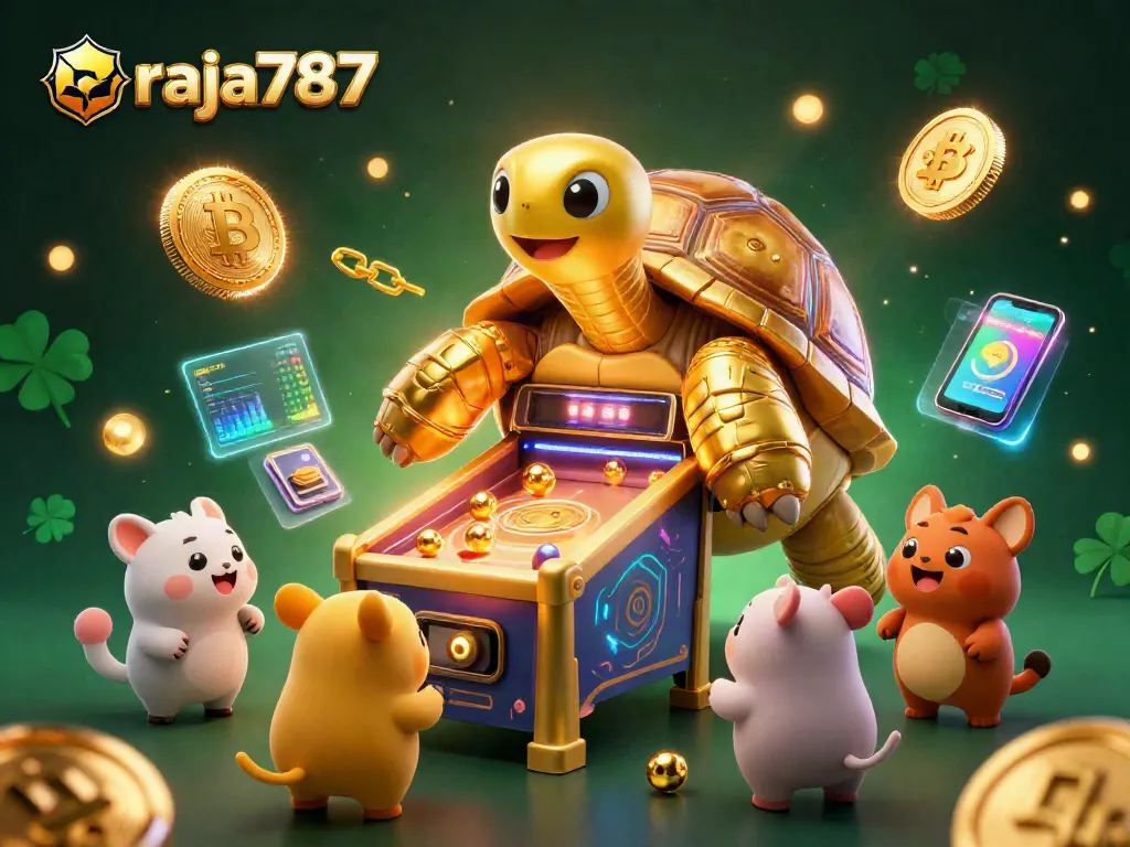 Menggandakan peluang menang dengan raja787 dalam ilustrasi kasino digital penuh warna dan detail.