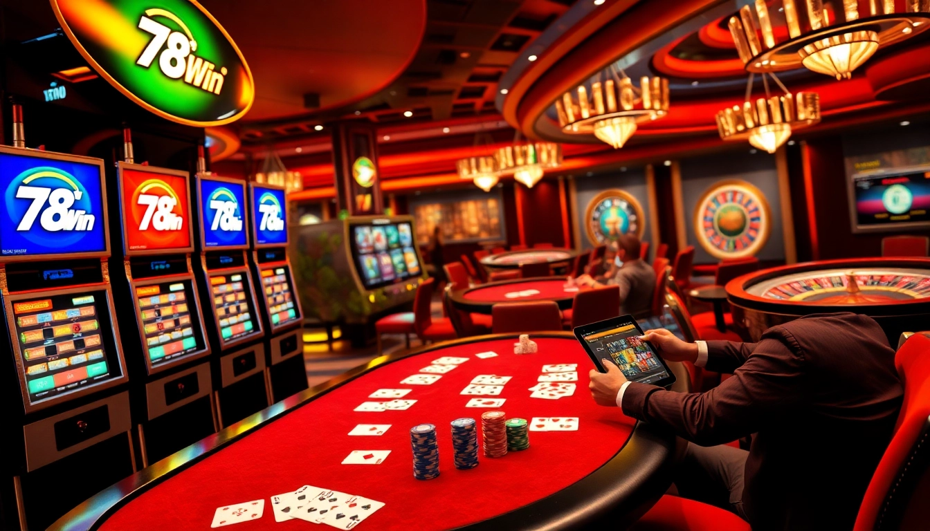 Players enjoying various games at 78Win casino showcasing luxury and excitement in gambling action.