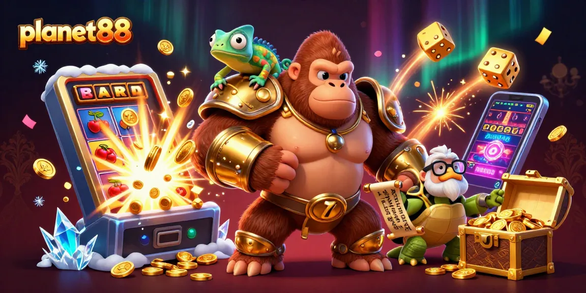 Engage with planet88's vibrant slot scene featuring characters in a thrilling casino adventure.